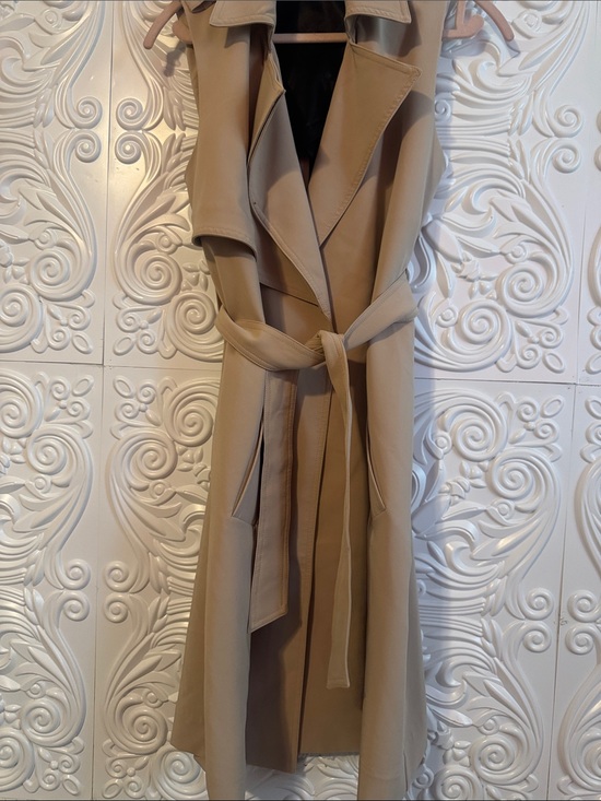 Black Tape_ Jackets & Blazers - Black Tape_ Tan Sleeveless Trench Coat Blazer